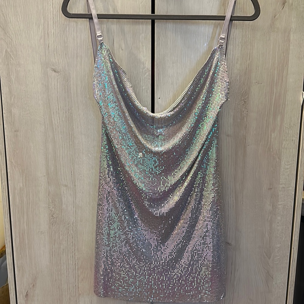 White Fox Flourescent Metal Link Chain Dress Mini